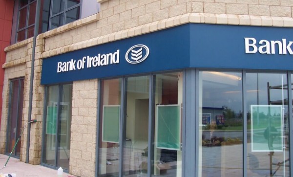 A Fascia Sign displayed outside of a Bank of Ireland branch