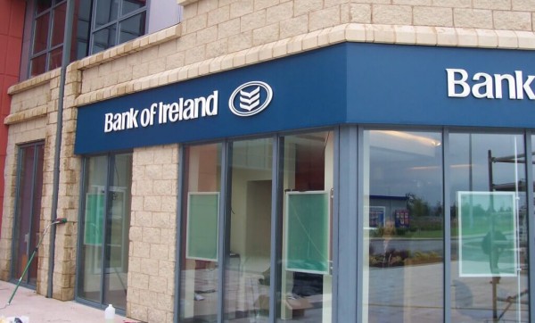 A Fascia Sign displayed outside of a Bank of Ireland branch