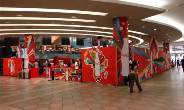 Triga display systems used to custom build a display for coca cola in a shopping centre