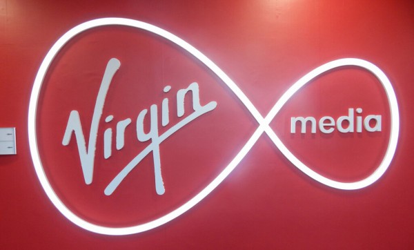 bespoke sign created or Virgin Media which displays the virgin media logo with the circular part illuminated
