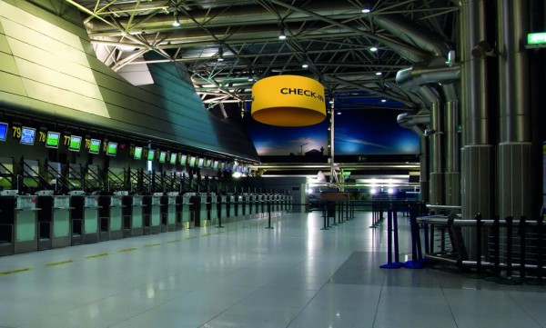 Portable display systems include an overhead circular banner displayed that hangs above you