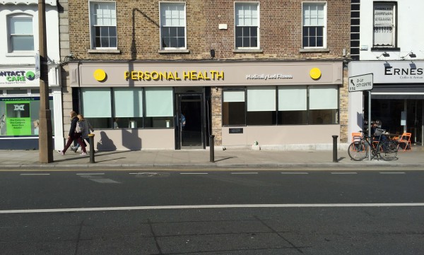 built up fascia signs built in Cuspal created for Personal Health from the front