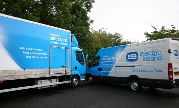 Vehicle Graphics wrapped onto a van and a truck for the electric ireland home services team