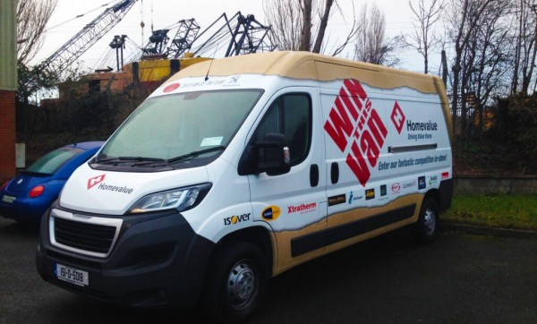 vehicle graphic wrapped around a van for a competition carried out by homevalue