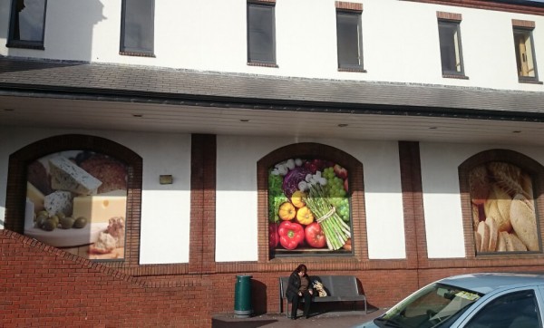 Window Graphic at Dunnes Stores showing fresh fruit and vegatable produce