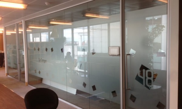 Window Graphic in 48 office showing 48 logo and design