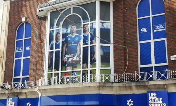 A window graphic displayed outside lifestyle sports picturing Ian Madigan, Rob Kearney and Jamie Heaslip